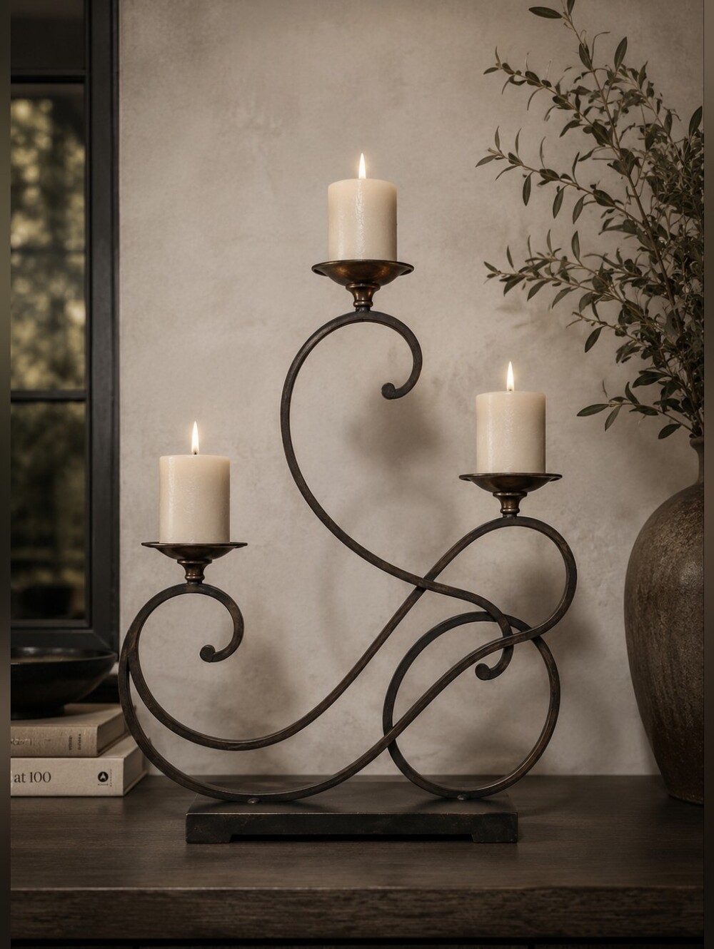 Scrolled Iron Candelabra Candle Holder | Tuscan Mediterranean Decor